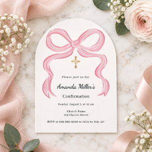 Rosa Schleife Creme Mädchen Konfirmation Torbogen Einladung