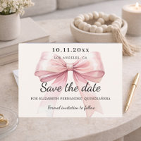 Rosa Schleife Creme Quinceanera Save the Date Kart