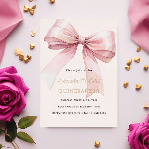 Rosa Schleife Creme Roségold Quinceanera Luxus Folieneinladung