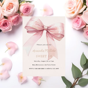 Rosa Schleife cremefarben elegant SWEET 16 roségol Folieneinladung
