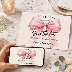 Rosa Schleife cremefarbene Sweet 16 Save the Date