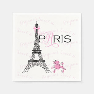 Rosa Schleife Eiffelturm Paris Frankreich Pudel Pa Serviette