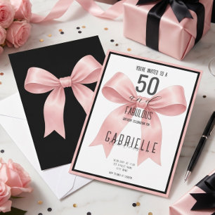 Rosa Schleife Elegant 50 und Fabulous Geburtstag Einladung