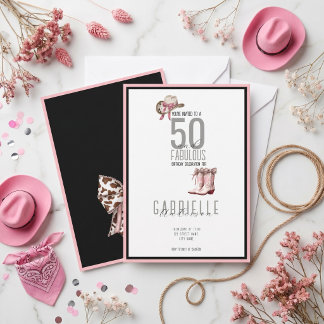 Rosa Schleife Elegant 50 und Fabulous Geburtstag Einladung