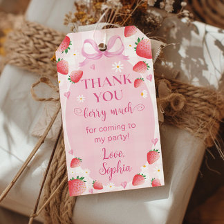 Rosa Schleife Erdbeere Geburtstagsfeier Danke-Tag Geschenkanhänger