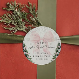 Rosa Schleife Es ist kalt draußen Baby Shower Aufk Runder Aufkleber