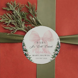 Rosa Schleife Es ist kalt draußen Baby Shower Aufk Runder Aufkleber