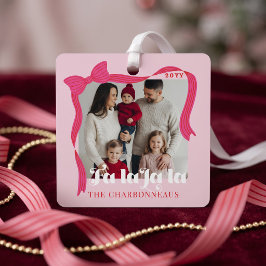 Rosa Schleife Fa La La Familienfoto Weihnachten  Ornament Aus Metall