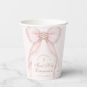 Rosa Schleife First Holy Communion Coquette Pappbecher (Rückseite)