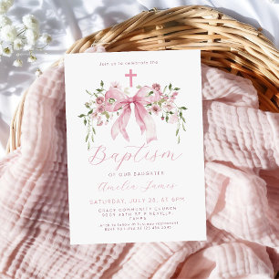Rosa Schleife Floral Coquette Mädchen Taufe  Einladung