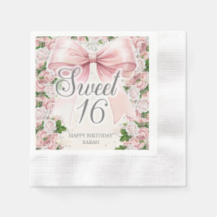 Rosa Schleife Floral Coquette Vintage Sweet 16 Serviette