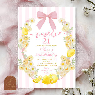 Rosa Schleife Floral Zitrone Frisch 21 Geburtstag Einladung