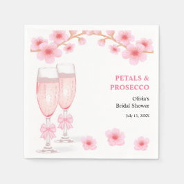 Rosa Schleife Florale Blüten und Prosecco-Brautjun Serviette
