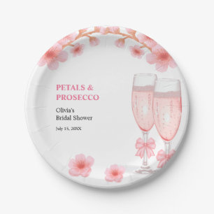 Rosa Schleife Florale Blüten und Prosecco Brautpar Pappteller