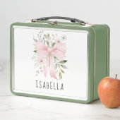 Rosa Schleife Florale Grün Coquette Personalisiert Metall Brotdose (Beispiel)