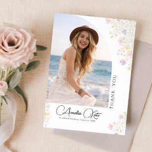Rosa Schleife Florales Foto Abschluss Danke Postkarte