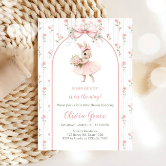 Rosa Schleife & Florales Häschen-Baby-Shower Einladung