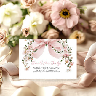 Rosa Schleife Florales Mädchen Baby Shower Bücher Begleitkarte