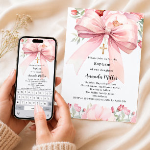 Rosa Schleife Floralien Mädchen Taufe Einladung