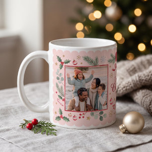Rosa Schleife Frohe Weihnachten Familienfoto Kaffeetasse