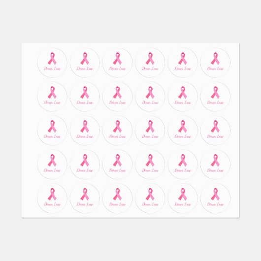 Rosa Schleife für das Brustkrebs-Bewusstsein Etiketten (Blatt)