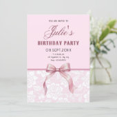 Rosa Schleife Geburtstag Einladung (Stehend Vorderseite)