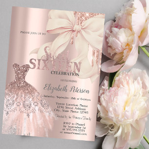 Rosa Schleife Glitter Tropfen, Kleid Roségold Swee Einladung