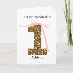 Rosa Schleife Gold Glitter 1. Geburtstag Enkelin Karte