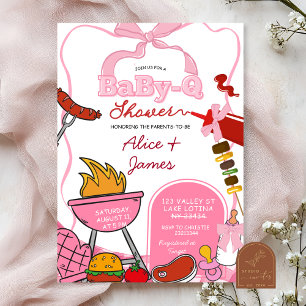 Rosa Schleife Hinterhof BabyQ Babyparty Einladung