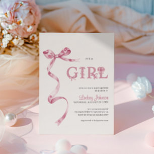 Rosa Schleife It's A Girl Baby Shower Einladung