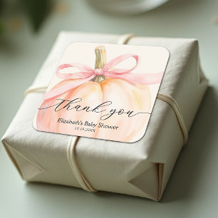 Rosa Schleife Kleiner Kürbis-Baby-Party Quadratischer Aufkleber