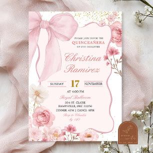 Rosa Schleife Kokette Florale Quinceanera Einladung