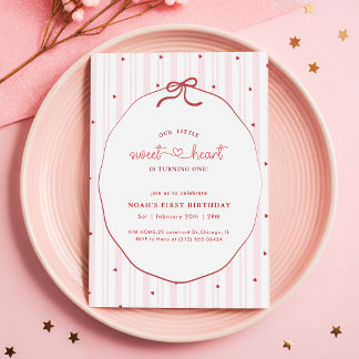 Rosa Schleife Kokette Kleine Süße 1. Geburtstag Einladung