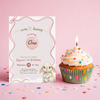 Rosa Schleife Kokette Some Bunny 1. Geburtstag Einladung