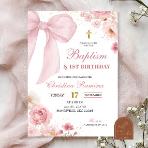 Rosa Schleife Kokette Taufe & 1. Geburtstag Einladung