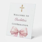 Rosa Schleife Konfirmations Willkommen Sockelschild (Vorderseite)