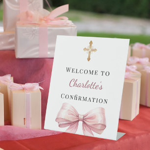Rosa Schleife Konfirmations Willkommen Sockelschild