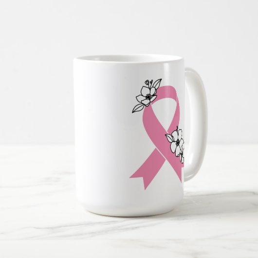 Rosa Schleife mit Blüten Kaffeetasse (VorderseiteRechts)