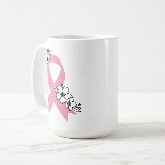 Rosa Schleife mit Blüten Kaffeetasse (Vorderseite Links)