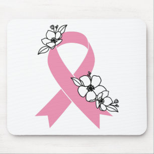 Rosa Schleife mit Blüten Mousepad