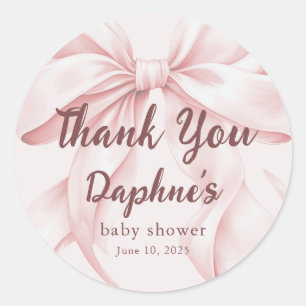 Rosa Schleife mit eleganter Schrift Baby-Party Runder Aufkleber