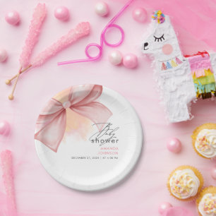 Rosa Schleife Moderne elegante Babyparty Pappteller