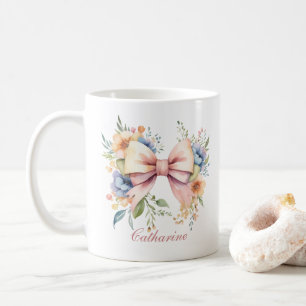 Rosa Schleife Monogramm Coquette Watercolor Blumen Kaffeetasse