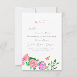 Rosa-Schleife-Monogramm-Hochzeit RSVP Karte