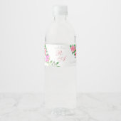Rosa-Schleife-Monogramm-Hochzeit Wasserflaschenetikett (Vorderseite)