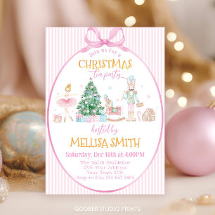 Rosa Schleife Nussknacker Weihnachts-Teeparty Einladung