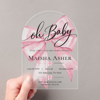 Rosa Schleife Oh Baby Coquette Baby Shower-Einladu Acryleinladungen