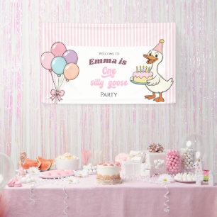 Rosa Schleife One Silly Goose Mädchen 1. Geburtsta Banner