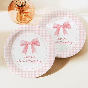 Rosa Schleife preppy Coquette 1. Geburtstag Pappteller