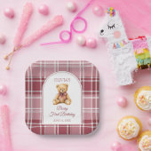 Rosa Schleife Preppy Teddybär 1. Geburtstag Pappteller (Party)